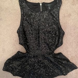 Forever 21 Black Sequin Cutout Peplum Top -Size M